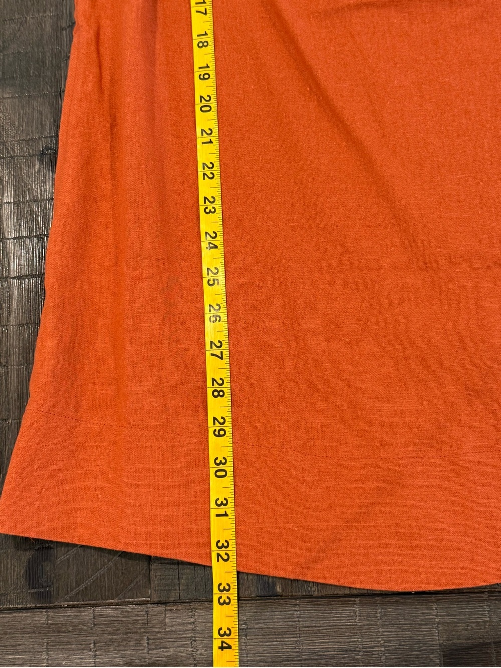 Old Navy Printed Linen-Blend Mini Shift Dress Rust Color Crew Neck Loose - Picture 10 of 14